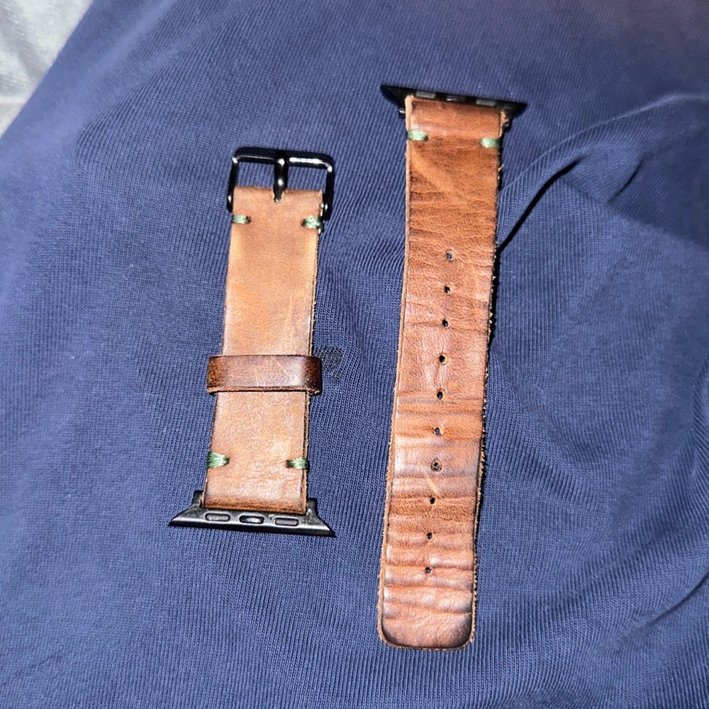 Hand made leather custom watch with green stitching